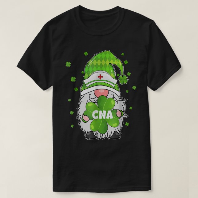 Funny Gnome With Shamrock CNA Nurse St Patricks Da T-Shirt (Design Front)