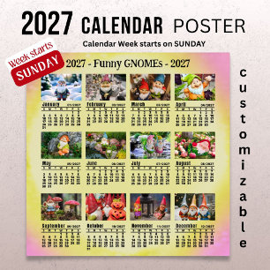 Funny Gnomes 2027 Customisable Photo Calendar  Poster