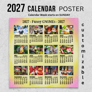 Funny Gnomes 2027 Customisable Photo Calendar Poster
