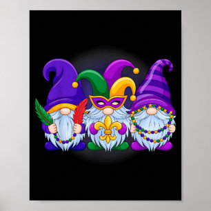 Funny Gnomes Carnival Beads Party Mardi Gras For W Poster