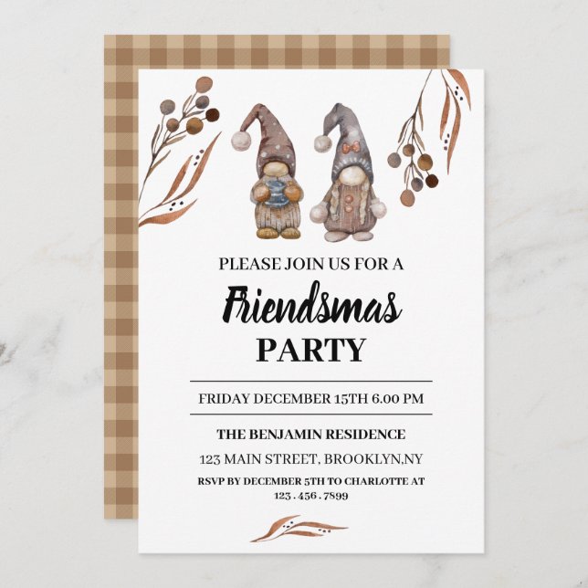 Funny Gnomes Friendsmas Christmas Party  Invitation (Front/Back)