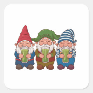 Funny Gnomes Holding a Matcha Drink Magical  Square Sticker