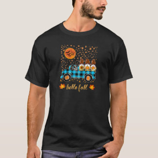 Funny Gnomes Holding Pumpkins Riding Truck Autumn  T-Shirt
