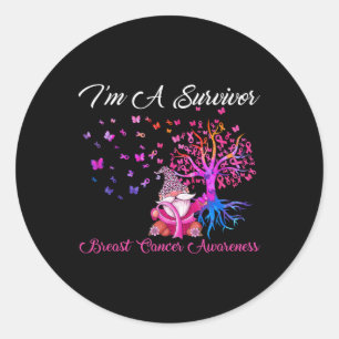 Funny Gnomes I'm A Survivor Breast Cancer Awarenes Classic Round Sticker