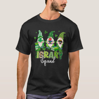 Funny Gnomes Leopard Shamrock Library Squad St Pat T-Shirt
