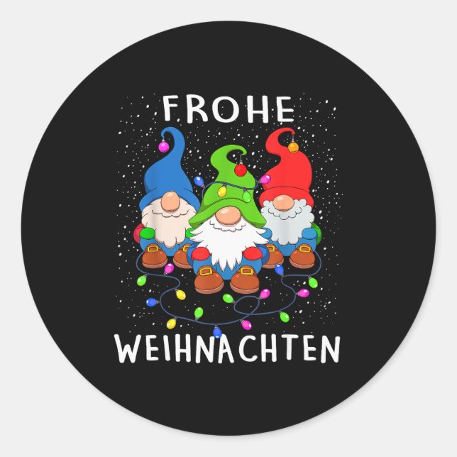 Funny Gnomes Merry Christmas Frohe Weihnachten  Classic Round Sticker (Front)