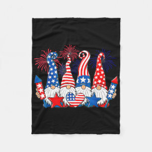 Funny Gnomes Patriotic American Flag Cute Gnomes 4 Fleece Blanket
