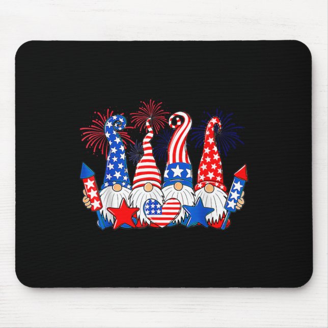 Funny Gnomes Patriotic American Flag Cute Gnomes 4 Mouse Pad (Front)