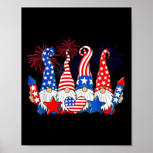Funny Gnomes Patriotic American Flag Cute Gnomes 4 Poster