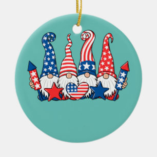 Funny Gnomes Patriotic American Flag Cute Gnomes Ceramic Ornament