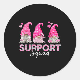 Funny Gnomies Support Squad Breast Cancer Awarenes Classic Round Sticker