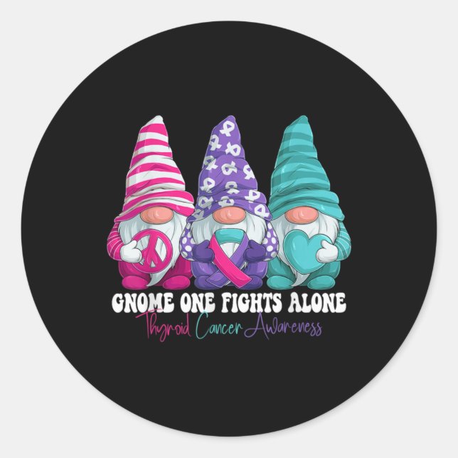 Funny Gnomies Thyroid Cancer Awareness Month Ribbo Classic Round Sticker (Front)
