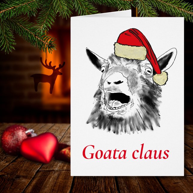 Funny Goat a Claus Screaming christmas (Christmas screaming goat funny Goata Claus farm animal wearing a Santa hat drawing holiday card)