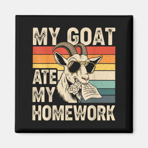Funny Goat Ate Homework Vintage Farm Animal Retro Magnet