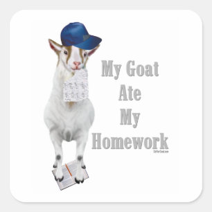 Funny Goat Ate My Homework Square Sticker