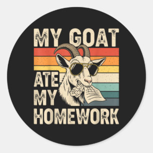 Funny Goat Ate My Homework Vintage Farm Animal Classic Round Sticker