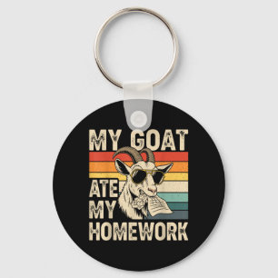 Funny Goat Ate My Homework Vintage Farm Animal Key Ring