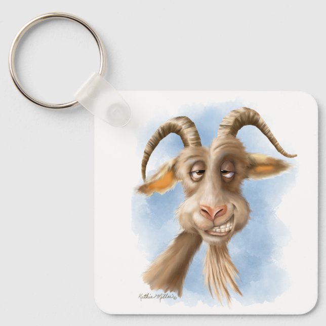 Funny Goat Cartoon Key Ring (Front)