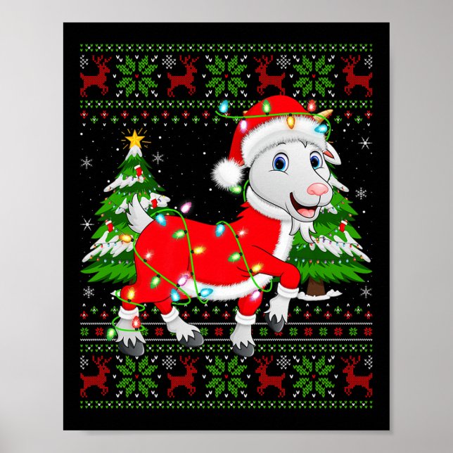 Funny Goat Christmas Lights Santa Costume Ugly Xma Poster (Front)