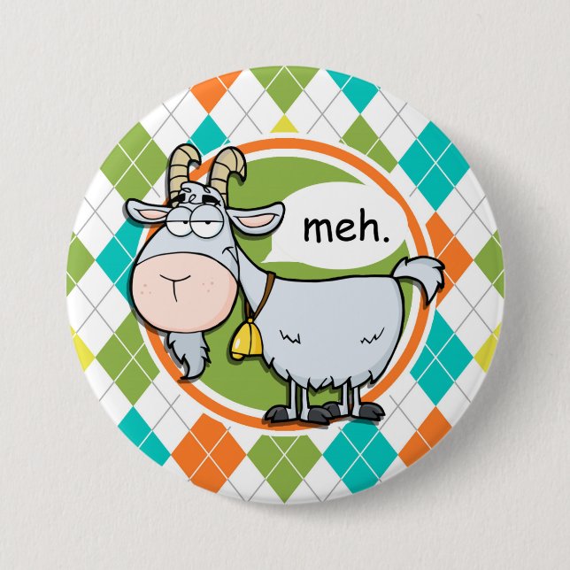 Funny Goat; Colourful Argyle Pattern 7.5 Cm Round Badge (Front)