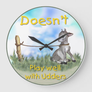 Funny Goat Doesnt Play Well with Udders Wall Clock