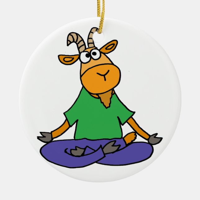 Funny Goat Doing Lotus Position Yoga Ceramic Ornament (Front)