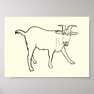 Funny Goat Drawing Quirky Cartoon Farm Animal Art Poster