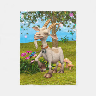 Funny Goat Fantasy Garden Illustration Fleece Blanket