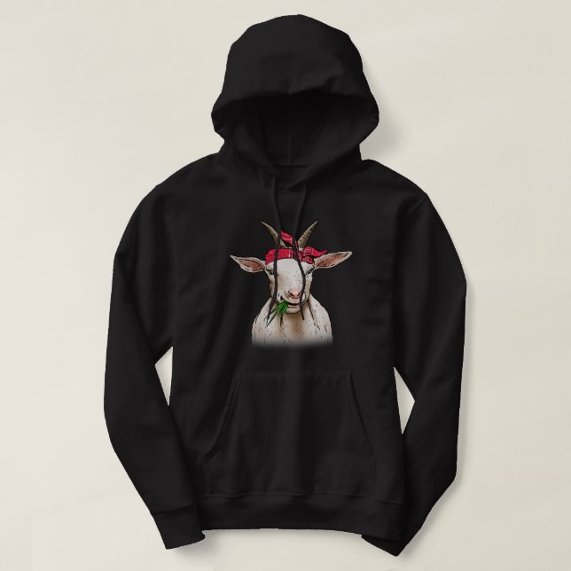 Funny Goat Farming GOAT with bandanna funny drawin Hoodie (Design Front)