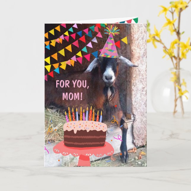 Funny Goat "For Mum" Birthday Card (Yellow Flower)