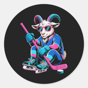 Funny Goat G.o.a.t. Goalie Player Ice Hockey Sport Classic Round Sticker