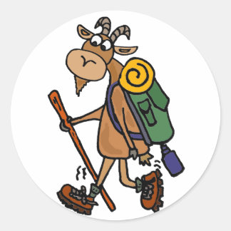 Funny Goat Hiking Art Classic Round Sticker