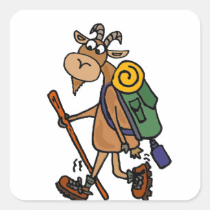 Funny Goat Hiking Art Square Sticker
