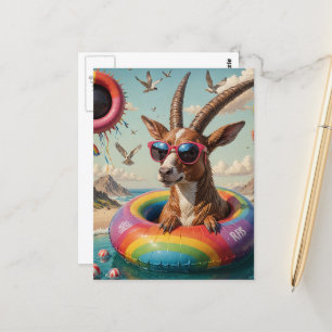 Funny Goat Like Critter on a Float Trip Postcard