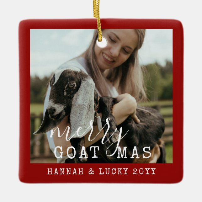 Funny Goat Personalised Photo Farm Pet Christmas Ceramic Ornament (Front)