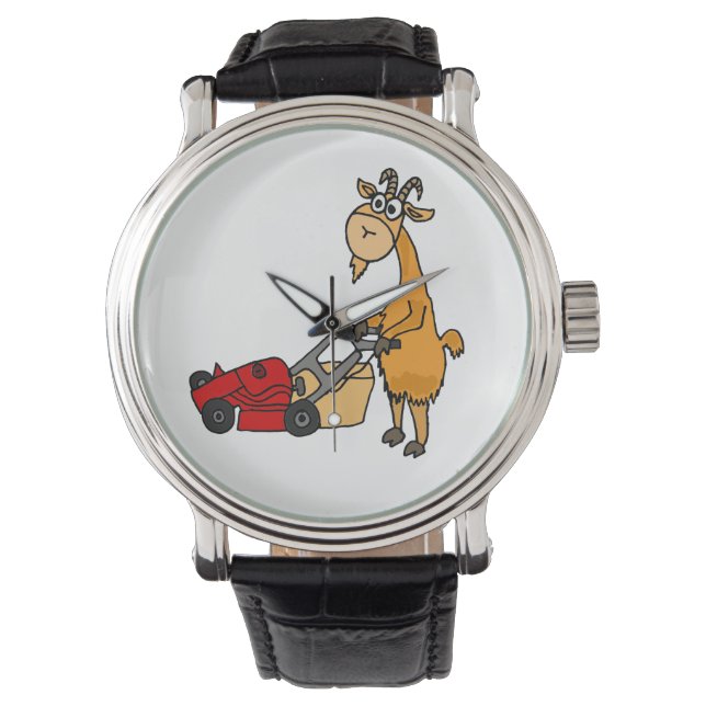 Funny Goat Pushing Lawn Mower Wristwatch (Front)