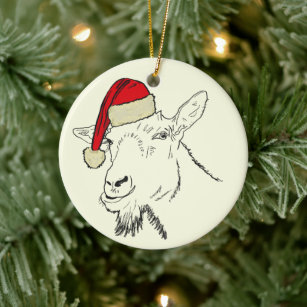 Funny Goat santa Ceramic Ornament