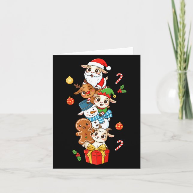 Funny Goat Santa Elf Snowman Christmas Womens Mens Card (Front)
