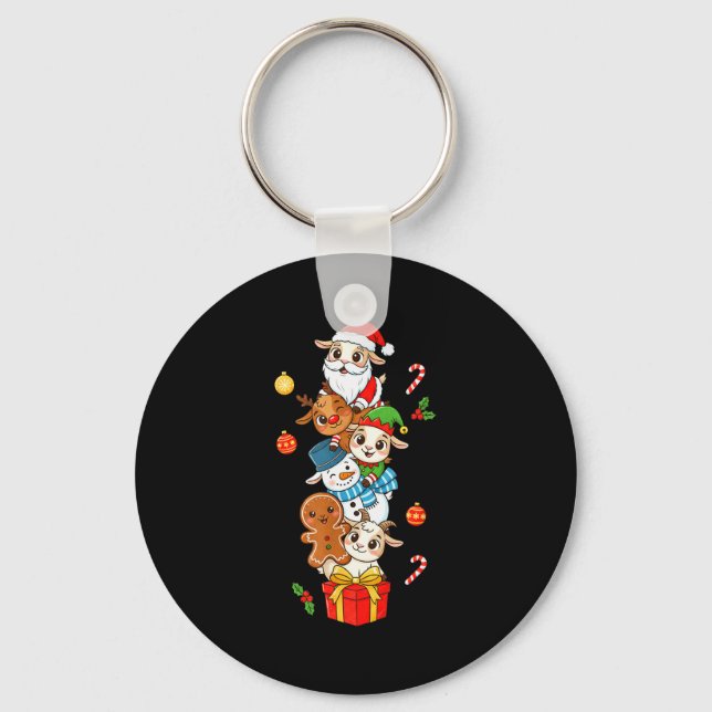 Funny Goat Santa Elf Snowman Christmas Womens Mens Key Ring (Front)