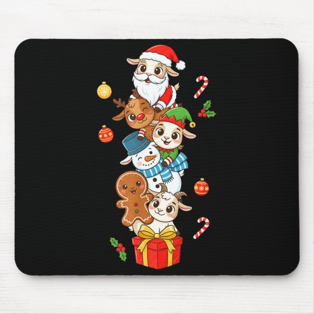 Funny Goat Santa Elf Snowman Christmas Womens Mens Mouse Pad (Front)