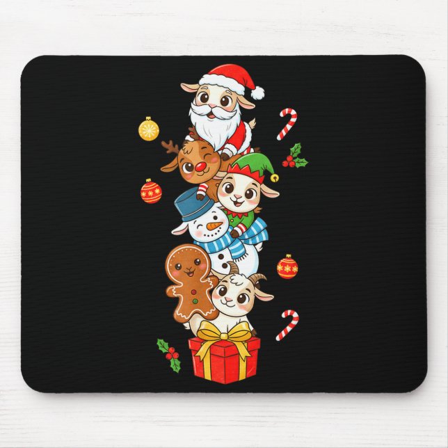 Funny Goat Santa Elf Snowman Christmas Womens Mens Mouse Pad (Front)