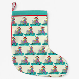 Funny Goat Screaming Colourful Santa Illustration Small Christmas Stocking