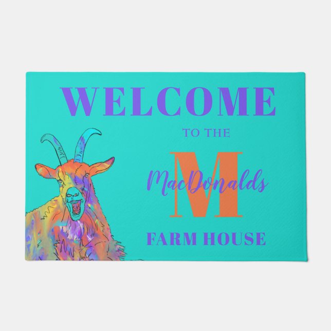 Funny Goat Welcome Personalised Doormat (Front)