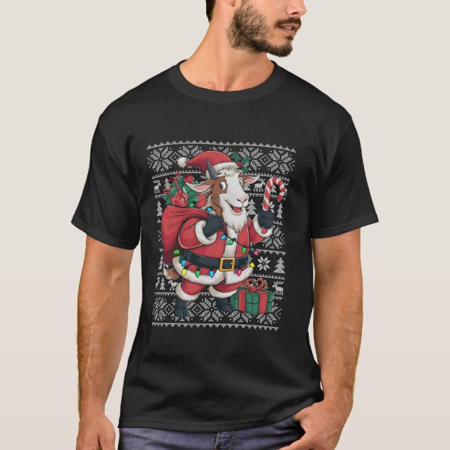 Funny Goat Xmas Sweater Style Ugly Santa Goat Chri (Front)