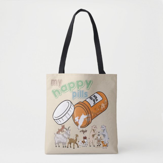FUNNY GOATS | CUSTOMIZE My Happy Pills GetYerGoat Tote Bag (Front)