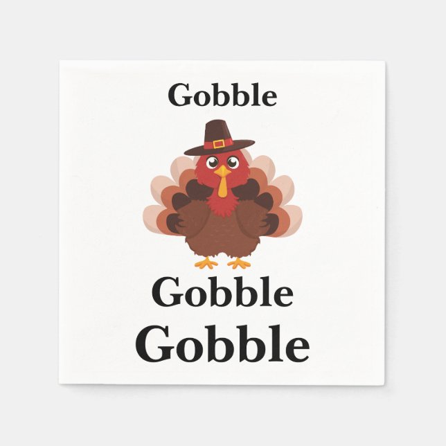 Funny Gobble Thanksgiving Cute Minimalistic Turkey Napkin (Front)