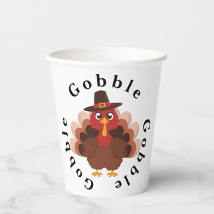Funny Gobble Thanksgiving Cute Minimalistic Turkey Paper Cups