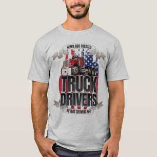 Funny God Created Truck Drivers American Flag T-Shirt