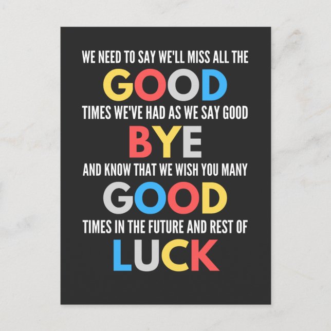 Funny Going Away Farewell Holiday Postcard (Front)