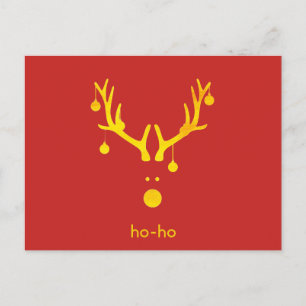 Funny gold abstract Christmas reindeer on red Holiday Postcard